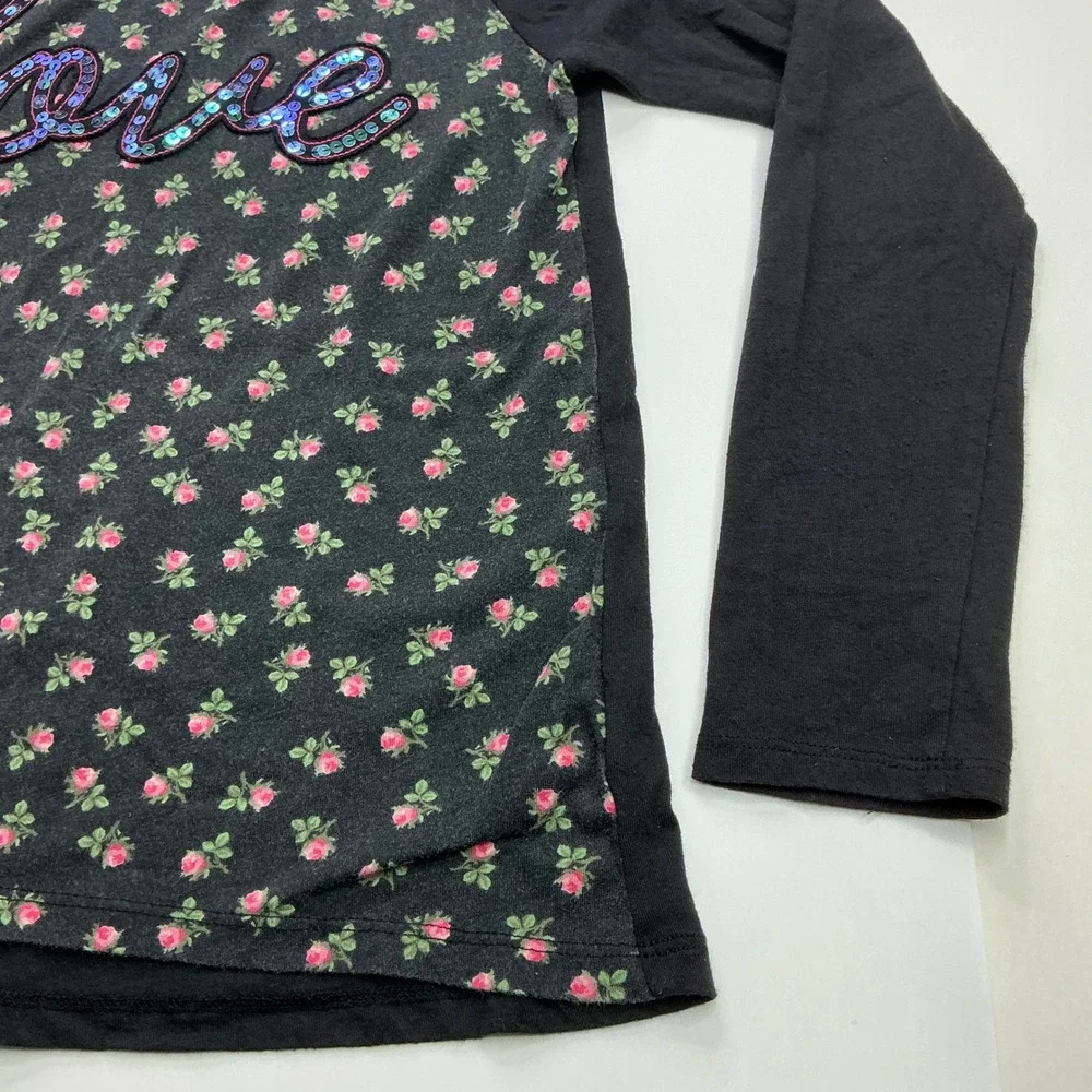 The Children's Place Black Floral Love Sequin Raglan Top Kids Size L 10/12